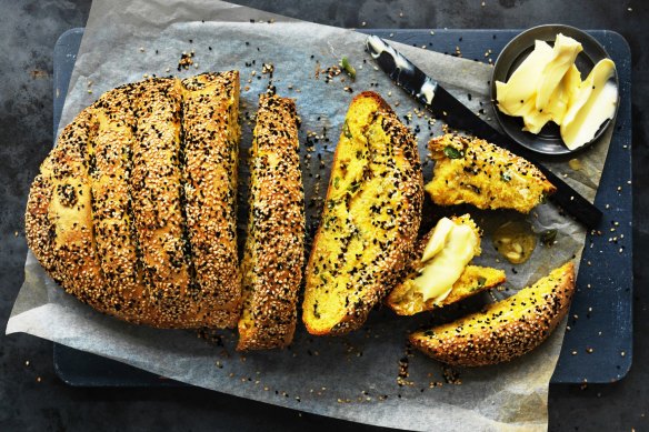 Dan Lepard's pumpkin olive and sesame loaf is lovely with soup or with dips.