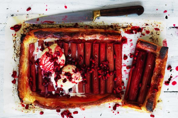 Jill Dupleix's rhubarb and pomegranate tart.