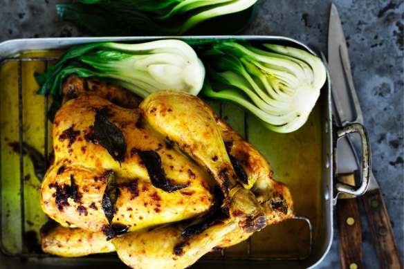 Serve this salt-roasted chicken with steamed rice.