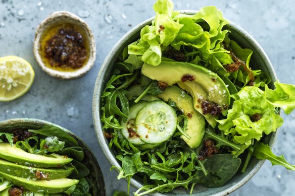 Good green salad with fried-onion vinaigrette.