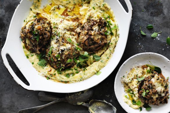 Stuffed mushrooms with blue cheese.