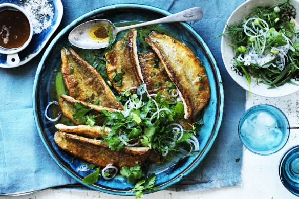 Neil Perry's pan-fried whiting with burnt butter and herb salad.