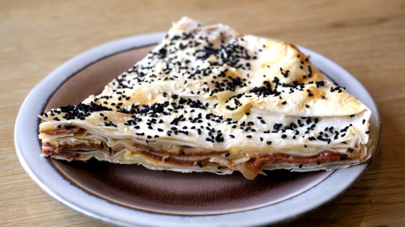 Sucuk harissa cheese borek.