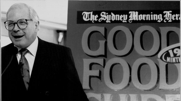 Leo Schofield, one of the founding editors of The Sydney Morning Herald Good Food Guide, launching the 1993 edition.
