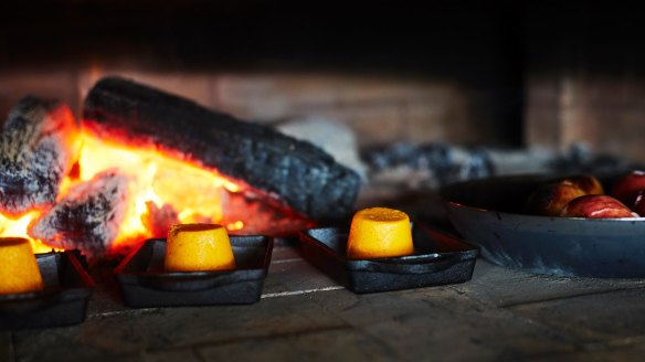 The wood fire at the heart of Phil Wood's kitchen.