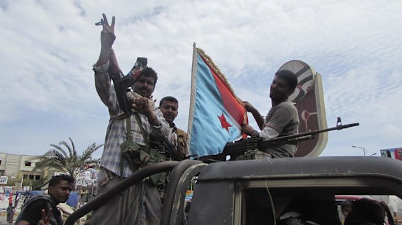 Militia loyal to President Hadi in Aden on Friday. 
