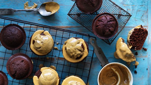 Coffee glazed chocolate muffins.