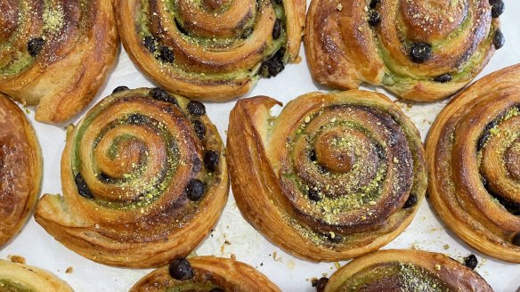 Blanc Bakery's chocolate pistachio pastry scrolls.