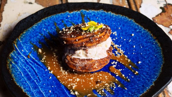 Churros and caramel ice-cream sandwich.