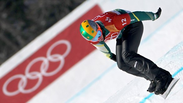 Silver bullet: Jarryd Hughes of Australia in action during the men's snowboard cross.