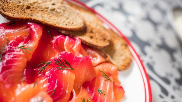 Beet-cured salmon at Neptune in Windsor.