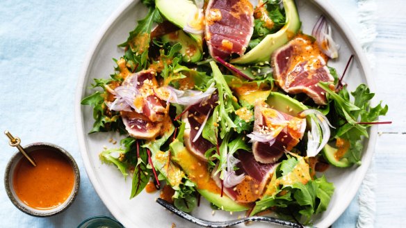 Neil Perry's seared tuna salad is colourful and nutritious.