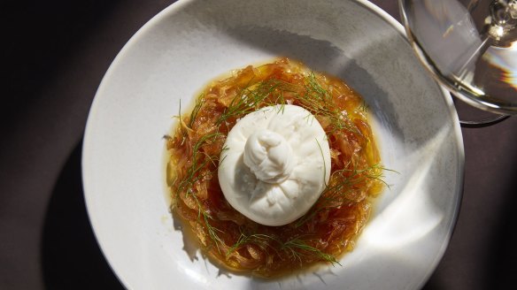 Burrata with fennel jam joins dishes like smoked mussels with toum and hashbrown in the Middle East-meets-Med menu.