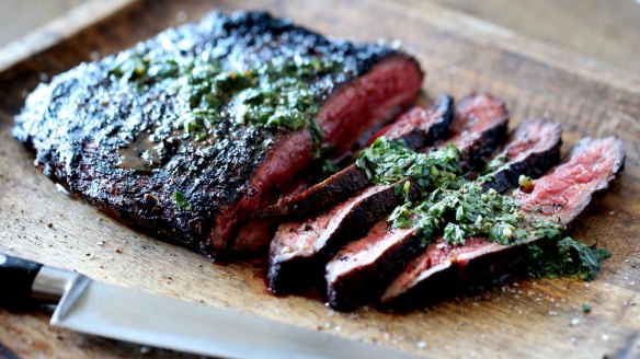 Skirt steak with chimichurri.