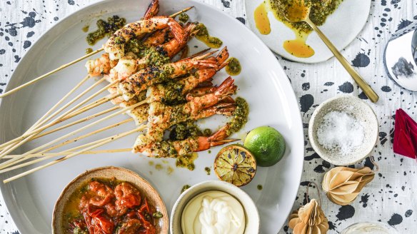 Chermoula prawn skewers served with  tomato relish and aioli.