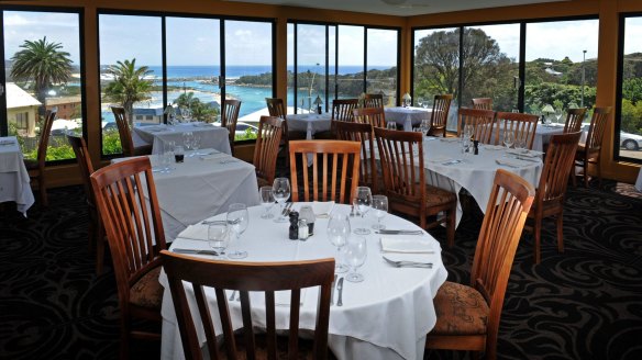 The Whale Inn dining room in 2011, with views to the coastline and Wagonga Inlet.