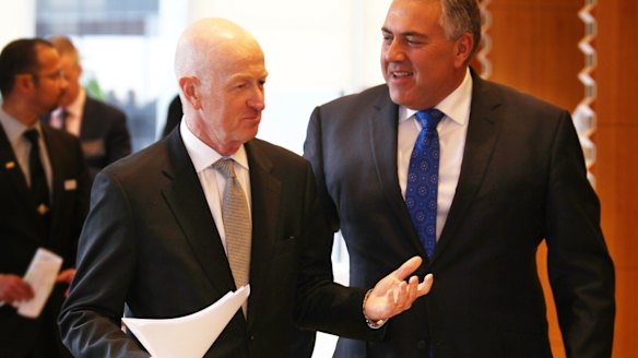 RBA governor Glenn "Stirrer" Stevens and Treasurer Joe Hockey at the summit that stopped the nation.