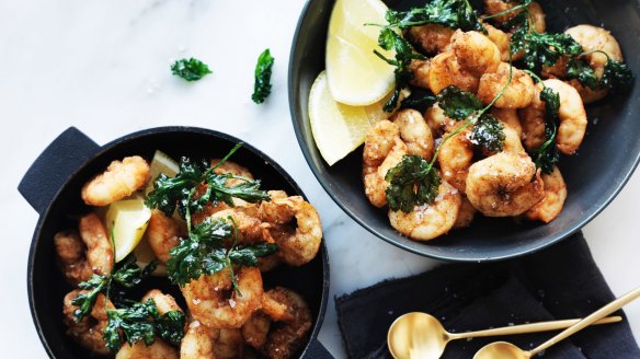 Chilli salt prawns.