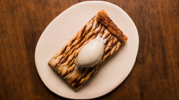 Verjuice apple tart with grilled vanilla ice-cream.