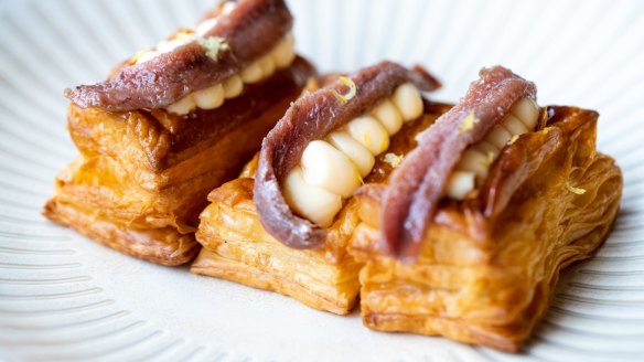 Anchovy and parmesan custard Danish pastry.