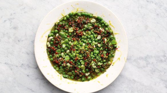 Jamie Oliver's peas, beans, chilli and mint.