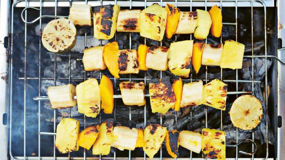 Barbecued tropical fruit (coconut lime dip not pictured).