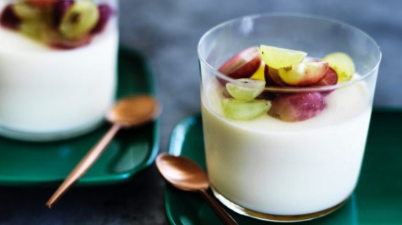 Ginger panna cotta with sweet grapes.