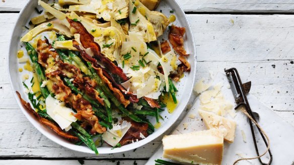 Rachel Khoo's Parisian-inspired pancetta, artichoke and green bean salad.