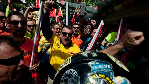 Unionists marched to CUB's Brisbane office in James Street.