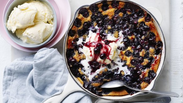 This blueberry bake is somewhere between a pudding and cake.