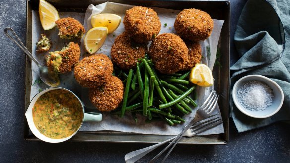 Delicious Fish cakes with tomato buer blanc at Three Blue Ducks in Sydney, Australia. 