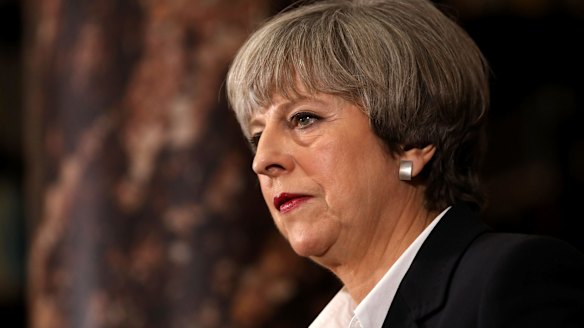 Theresa May speaks at an election campaign event in London on Monday.