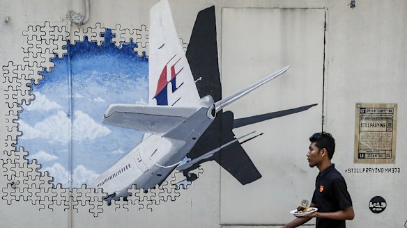 A mural of flight MH370 in Shah Alam, outside Kuala Lumpur, Malaysia. 