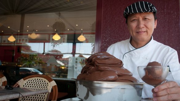 Yue Lin with the famous dark chocolate gelato.