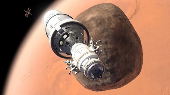 Using Orion attached to an excursion module, astronauts could go to the moons of Mars.