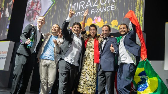 The team from Mirazur on stage in Singapore.