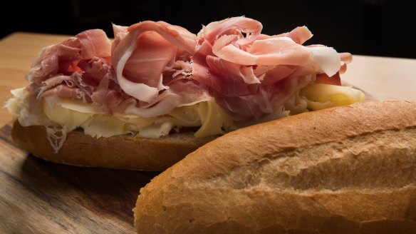 A Rocco Roll with ruffles of prosciutto.