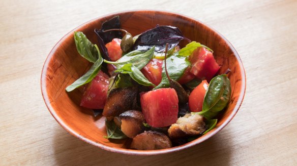 Tomato and smoked sourdough salad.