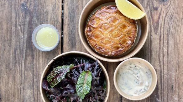 Built-in donation: Boronia Kitchen's fish pie and greens.