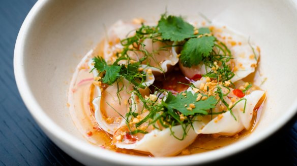 Tom yum prawn soup, in delicate dumpling form at Lilymu.