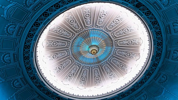 The plaster dome was repaired and cleared of decades worth of nicotine stains.