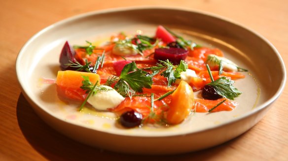 House cured trout, roasted beets, dill and kefir at Billykart.