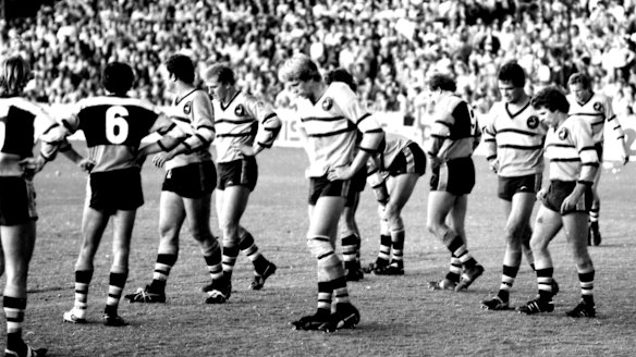 Bridge too far: The Sharks take in defeat in the 1978 grand final replay against Manly.