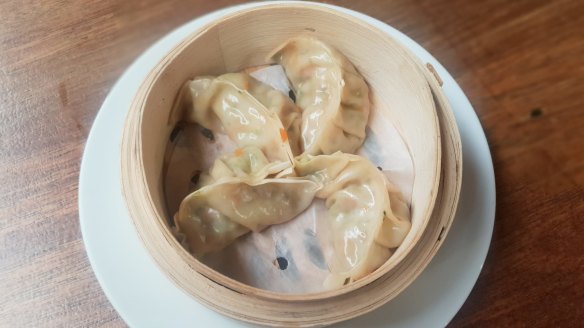 Steamed vegetable dumplings at Yulli's Brews, Alexandria.
