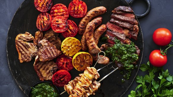 Mixed grill with salsa verde.