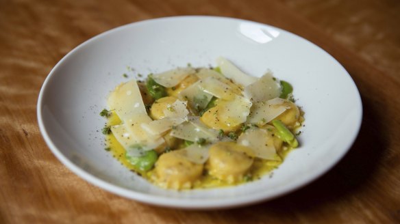 Analini pasta with spring vegetables.