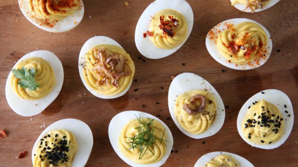 Devilled eggs work well alongside fresh garden greens.