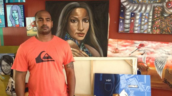 On death row ... Bali 9 member Myuran Sukumaran in the art room at Kerobokan Prison.