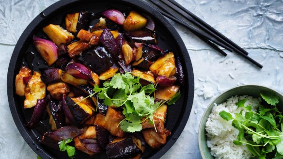 Adam Liaw's pork belly with eggplant and black vinegar.