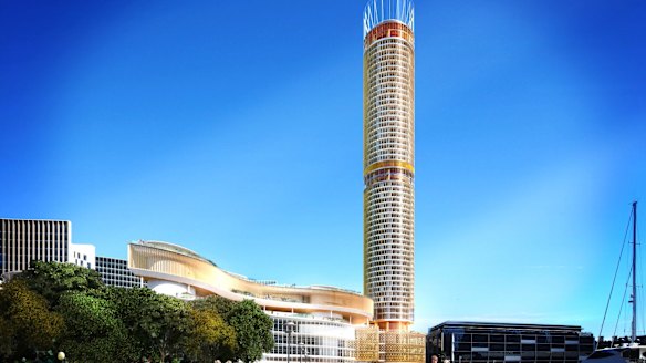 Artist impressions by Grimshaw achitects of a new $500m hotel being built by The Star at Darling Harbour.